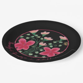 Plato De Papel Diseñador artístico con flores rosas