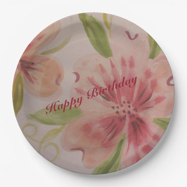 Plato De Papel Diseñador Floral de acuarela (Anverso)