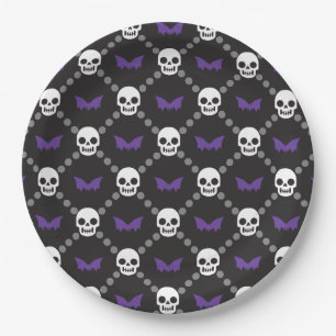 Plato De Papel Diseñador Halloween, Patrón de cráneo OG de moda 