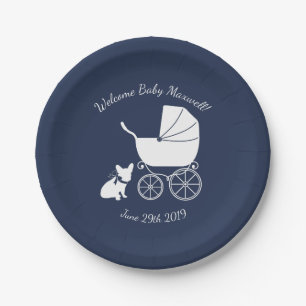 Plato De Papel Diseño 5 de las placas de Baby Shower del bulldog