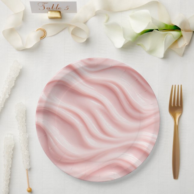 Plato De Papel Diseño abstracto de crema rosa (Boda)