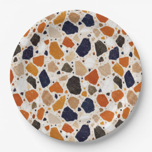 Plato De Papel Diseño abstracto de terrazzo mediterráneo