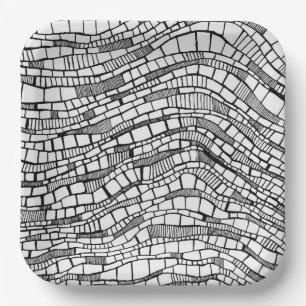 Plato De Papel Diseño abstracto en negro y blanco con pluma y tin