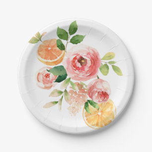 Plato De Papel Diseño acuático de frutas y flores frescas
