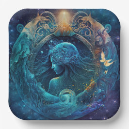 Plato De Papel Diseño acuático de Rótulo Aquarius Zodiac