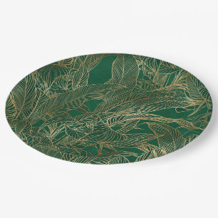Plato De Papel Diseño botánico de la planta de follaje de oro v