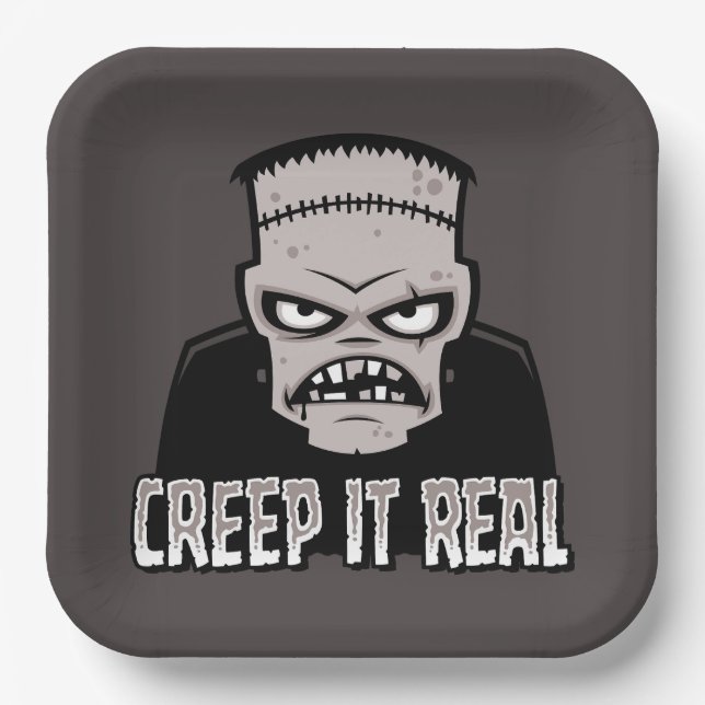 Plato De Papel Diseño Clásico de Terror de Frankenstein Creep It  (Anverso)