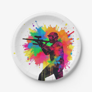 Plato De Papel Diseño colorido de Paintball Gamer