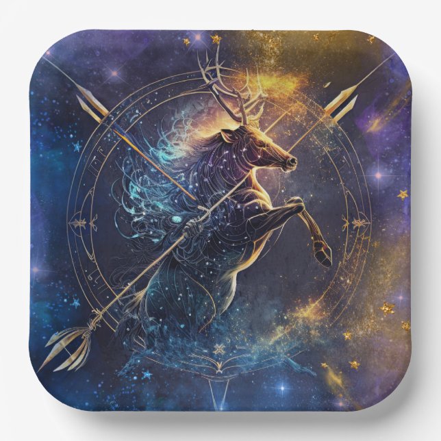 Plato De Papel Diseño de acuarela de Rótulo Sagittarius Zodiac (Anverso)