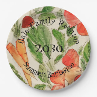 Plato De Papel diseño de acuarela de verduras de verano arte