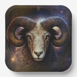 Plato De Papel Diseño de Acuarela del Signo Zodiacal Aries