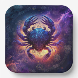 Plato De Papel Diseño de Acuarela del Signo Zodiacal Cáncer