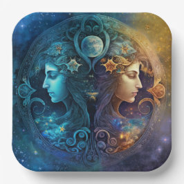 Plato De Papel Diseño de Acuarela del Signo Zodiacal Géminis