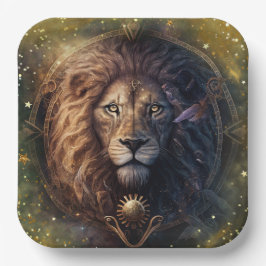 Plato De Papel Diseño de Acuarela del Signo Zodiacal Leo