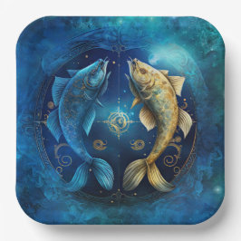 Plato De Papel Diseño de Acuarela del Signo Zodiacal Piscis