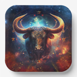 Plato De Papel Diseño de Acuarela del Signo Zodiacal Tauro