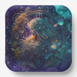 Plato De Papel Diseño de Acuarela del Signo Zodiacal Virgo
