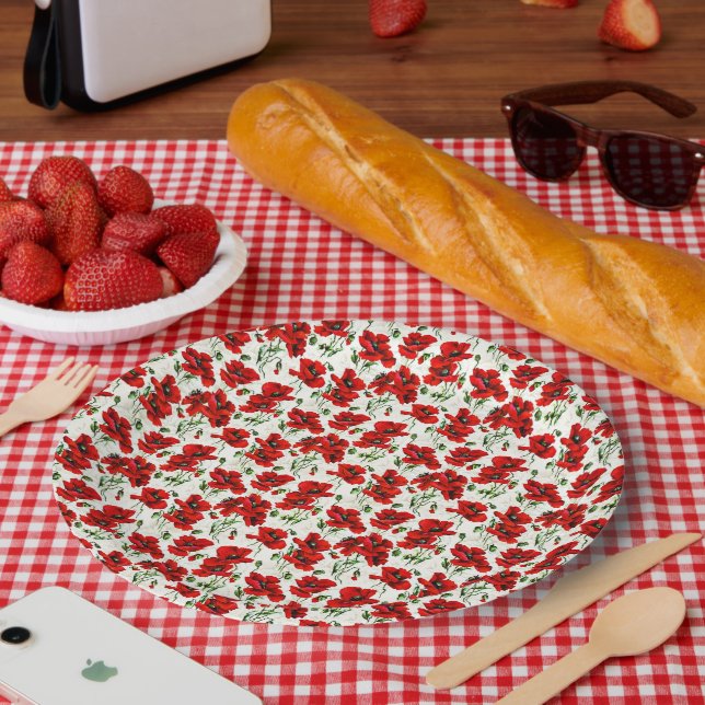 Plato De Papel Diseño de amapola roja (Picnic)
