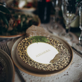 Plato De Papel Diseño de animal de leopardo Fiesta de palma elega