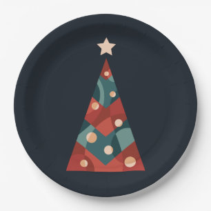 Plato De Papel Diseño de árbol de navidad, retro abstracto azul r