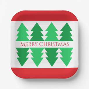 Plato De Papel Diseño de árbol verde de Navidad Simple Red