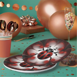 Plato De Papel Diseño de arte de la Ladybug Fractal,