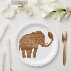 Plato De Papel Diseño de arte tribal para elefantes