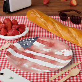 Plato De Papel Diseño de bandera estadounidense con acuarela