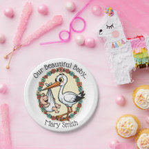 Diseño de bebé y cigüeña al estilo vintage