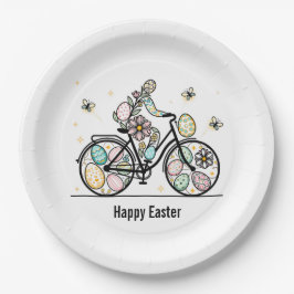 Plato De Papel Diseño de bicicleta de Pascua con nombre personali