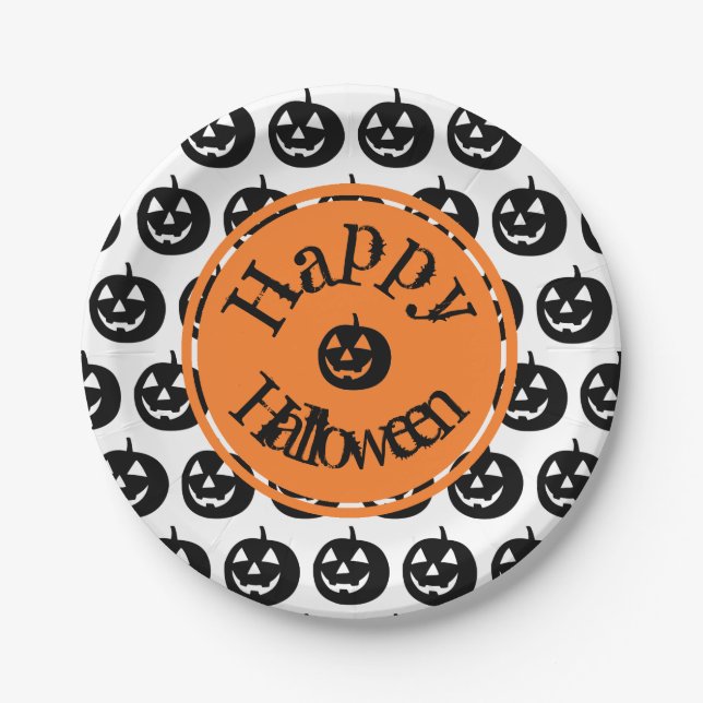 Plato De Papel Diseño de calabaza moderna de Halloween (Anverso)