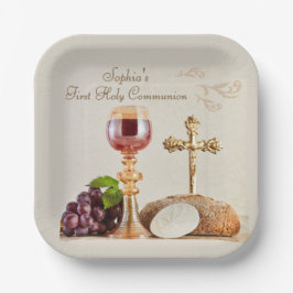 Plato De Papel Diseño de Cáliz Eucarístico para Primera Comunión