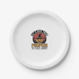 Plato De Papel Diseño de camiseta vintage de Halloween de calabaz