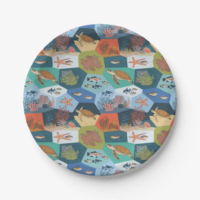 Plato De Papel Diseño de conjunto de criaturas submarinas (Anverso)