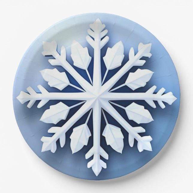 Plato De Papel Diseño de copo de nieve 3D elegante (Anverso)