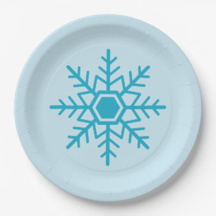 Plato De Papel Diseño de copo de nieve azul