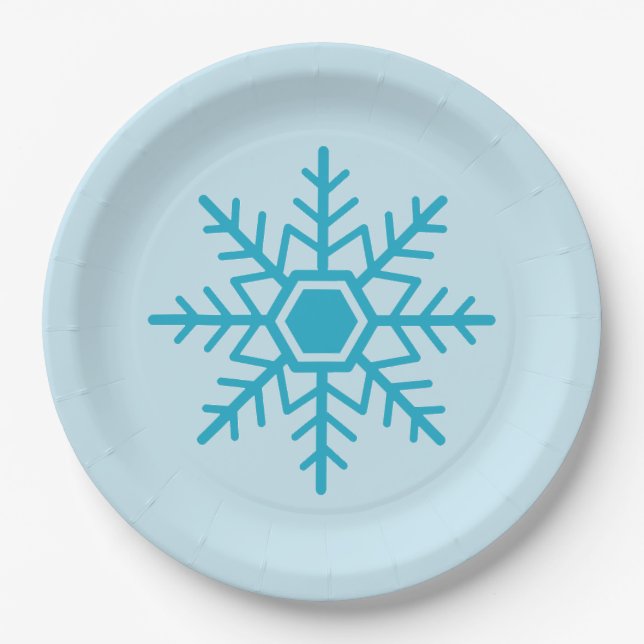 Plato De Papel Diseño de copo de nieve azul (Anverso)