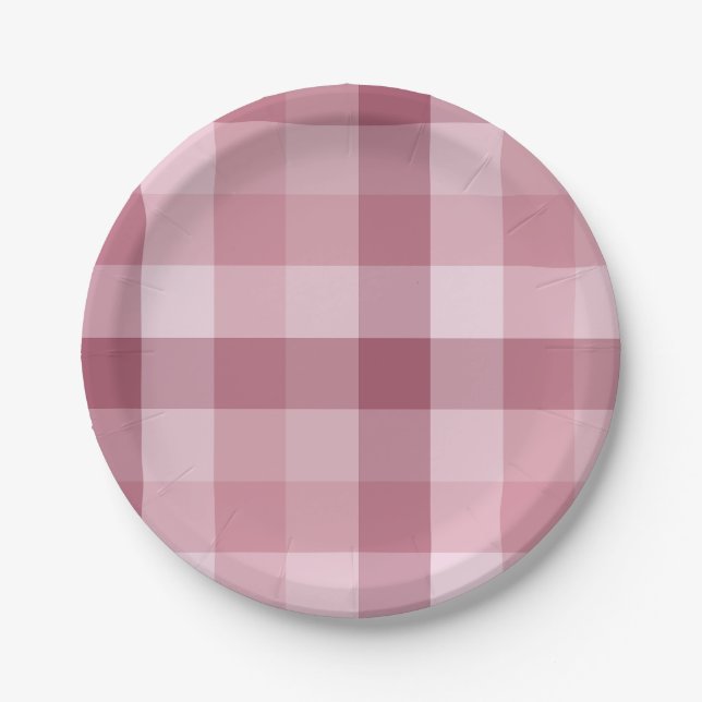Plato De Papel Diseño de Cuadro de Gingham Rosa (Anverso)