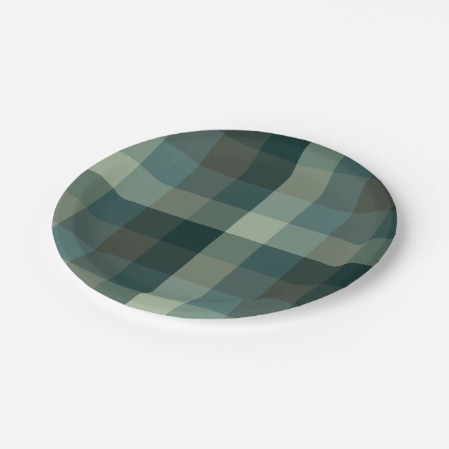 Plato De Papel Diseño de Cuadro de Gingham Verde  (Angular)