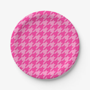 Plato De Papel Diseño de cuadro Houndstooth rosa caliente