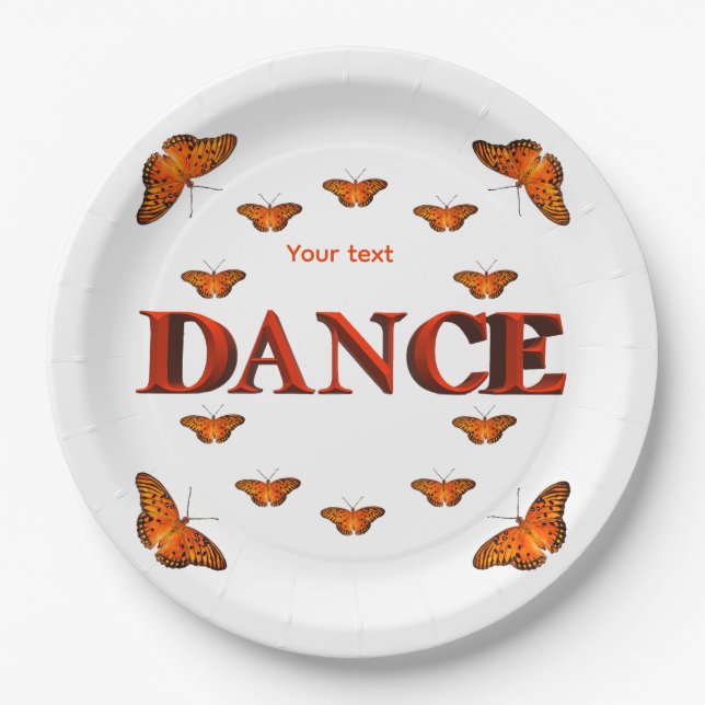 Plato De Papel Diseño de danza con mariposas (Anverso)
