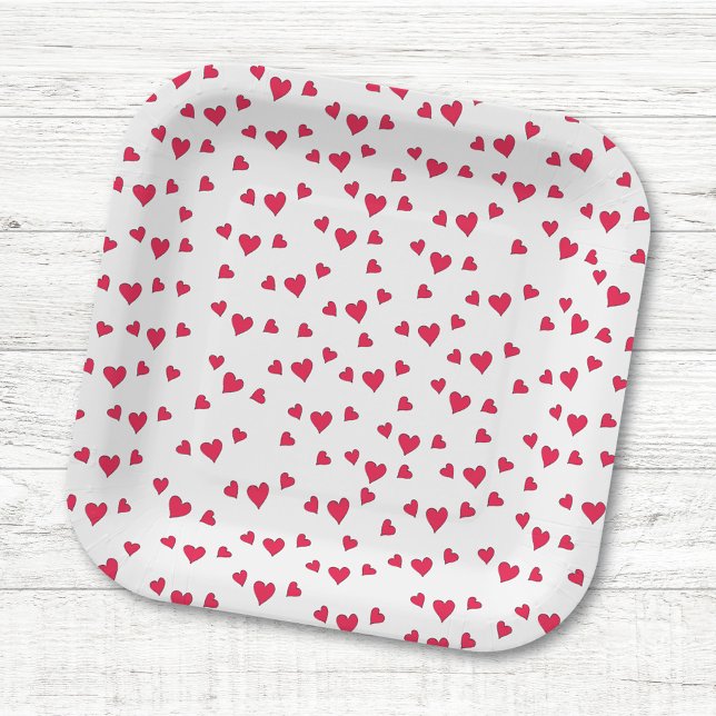 Plato De Papel Diseño de fiesta moderno y elegante con corazones  (Stylish cute whimsical hearts paper plates perfect for trendy parties, birthdays, and celebrations.)