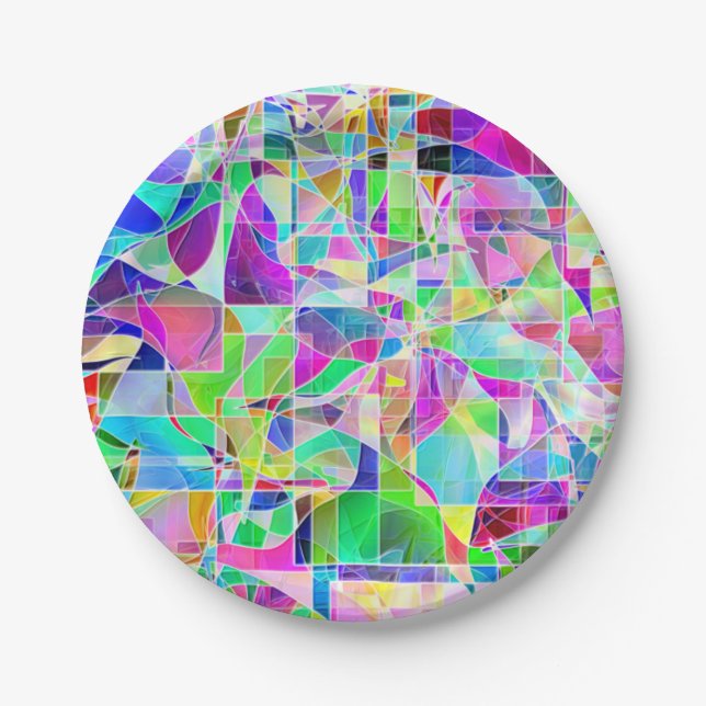 Plato De Papel Diseño de fragmentos geométricos abstractos de col (Anverso)