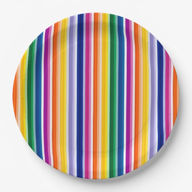 Plato De Papel Diseño de franjas verticales coloridas (Anverso)
