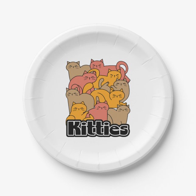 Plato De Papel Diseño de gatitos curados - Arte gato adorable (Anverso)