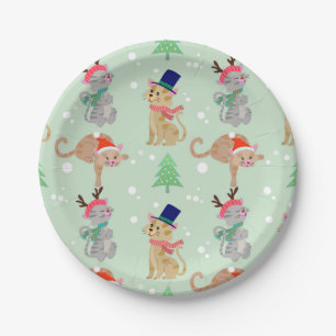 Plato De Papel Diseño de gatos Navidades festivos en Gorras