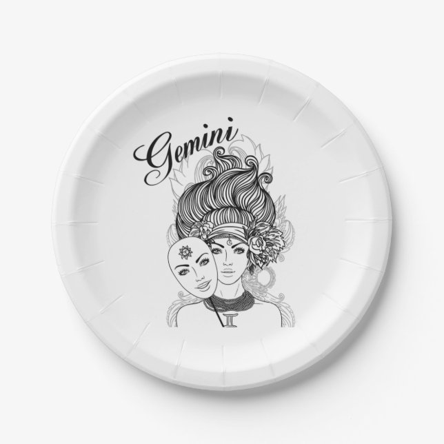 Plato De Papel Diseño de Gemini Zodiac (Anverso)