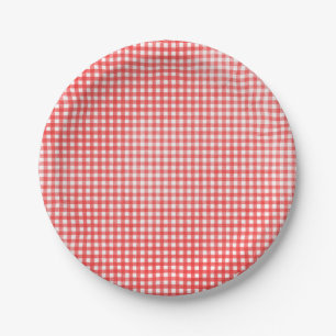 Plato De Papel diseño de gingham blanco y rojo desvanecido