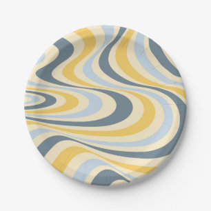 Plato De Papel Diseño de giro abstracto amarillo y azul