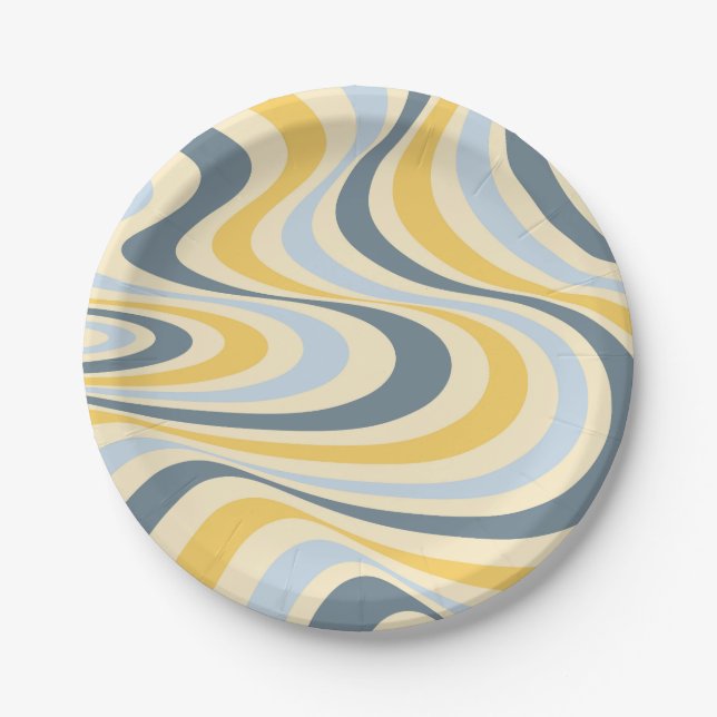 Plato De Papel Diseño de giro abstracto amarillo y azul (Anverso)